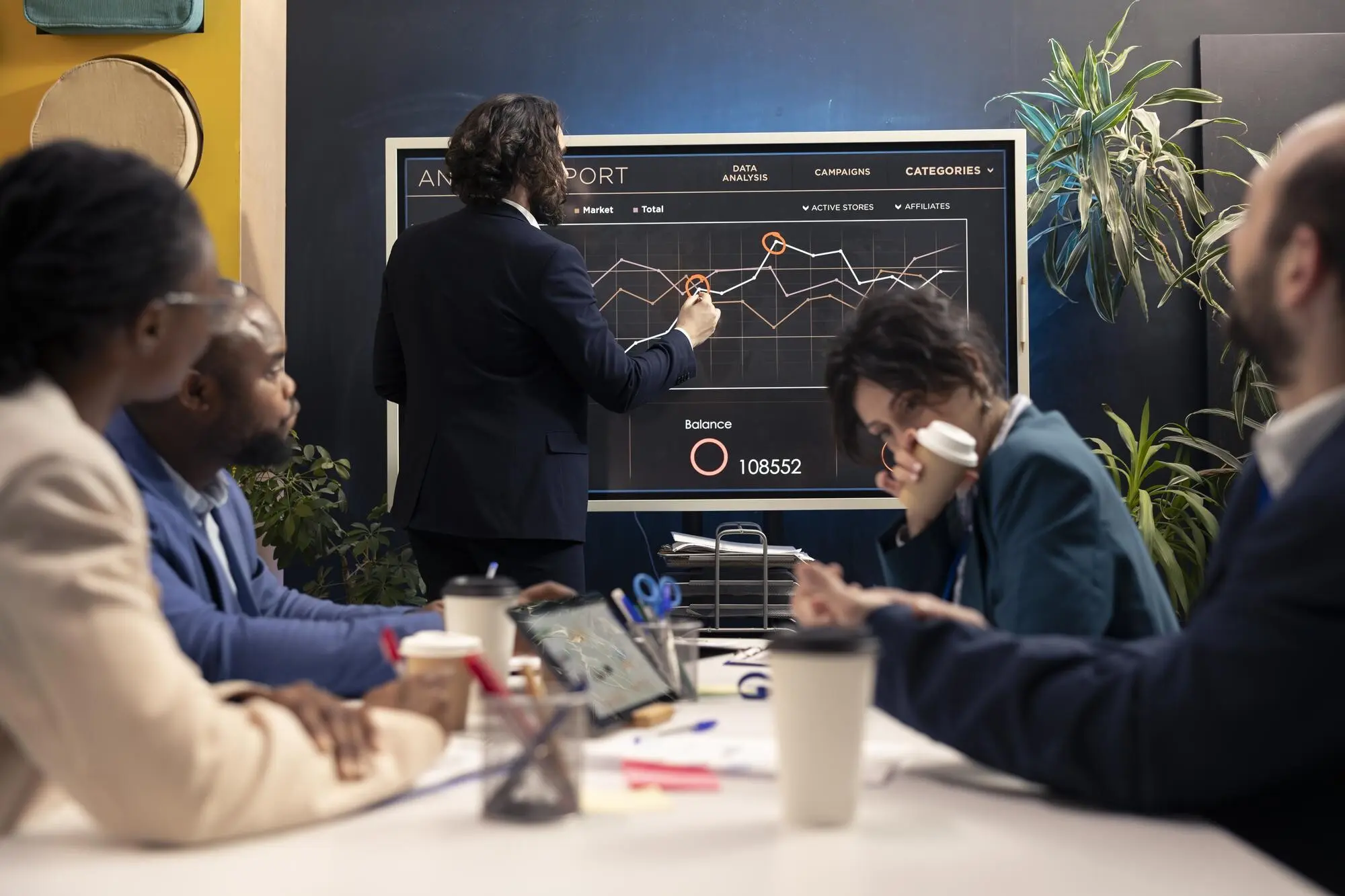 Business analytics team reviewing performance data